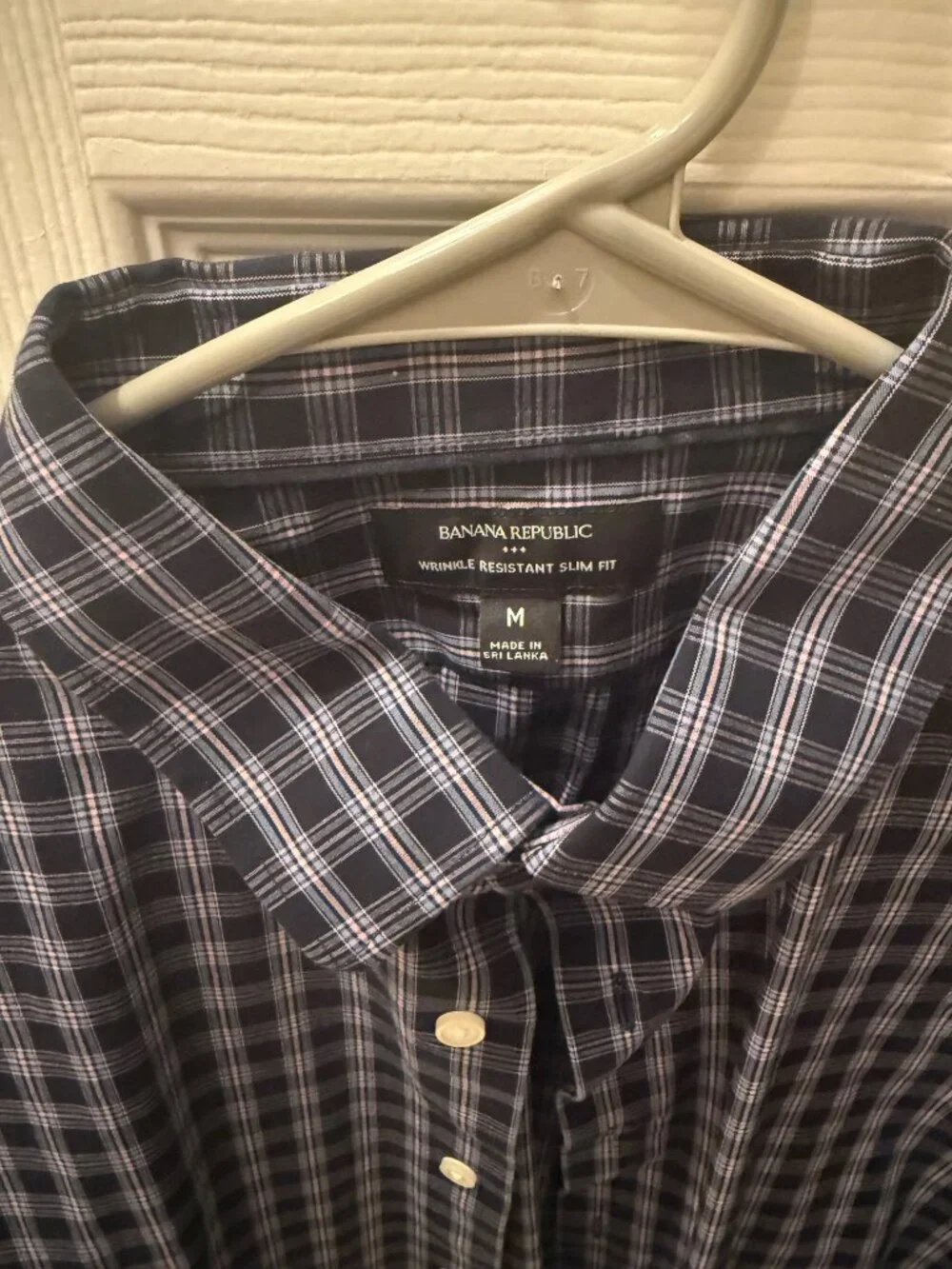 Banana Republic Mens Slim Dress Shirt - M - Midnight Plaid Warm - USED